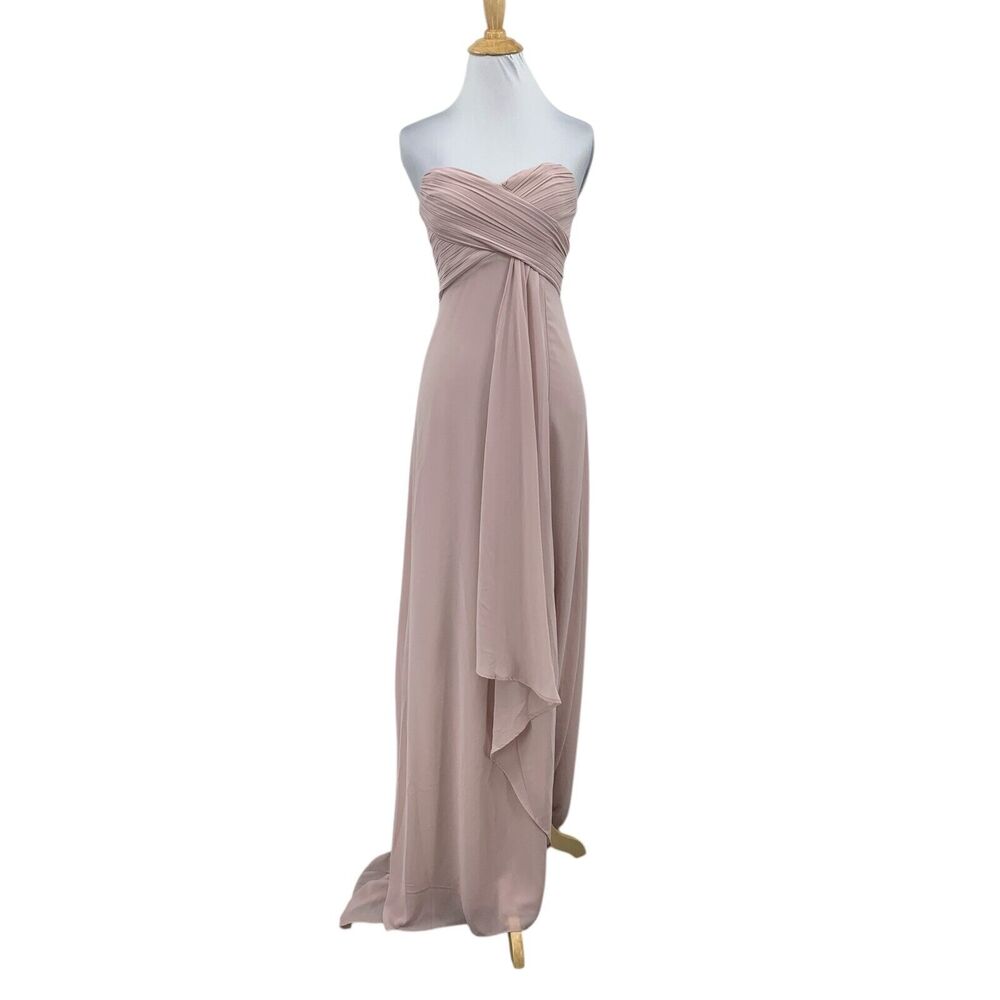 TFNC London Dress Womens 6 Blush Pink Bridesmaid Pleat Wrap Strapless HI Lo Maxi